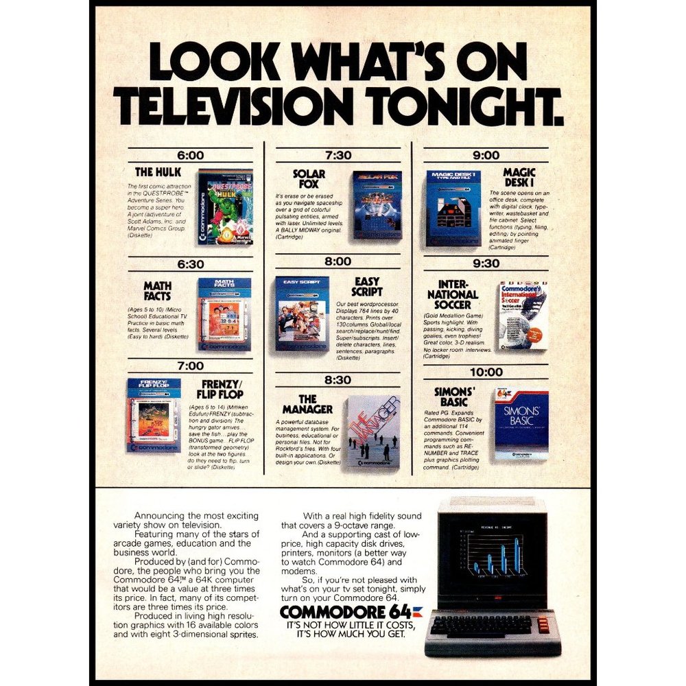 1984 Commodore 64 Personal Computer Vintage Print Ad Programming Wall Art Decor